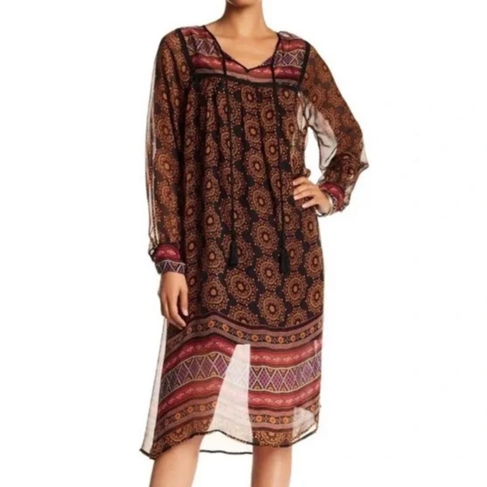 New 4 Love And Liberty Silk Mandala Print Midi Dress